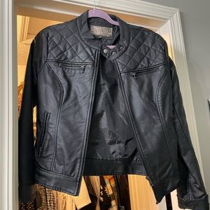 Black pleather motorcycle jacket
